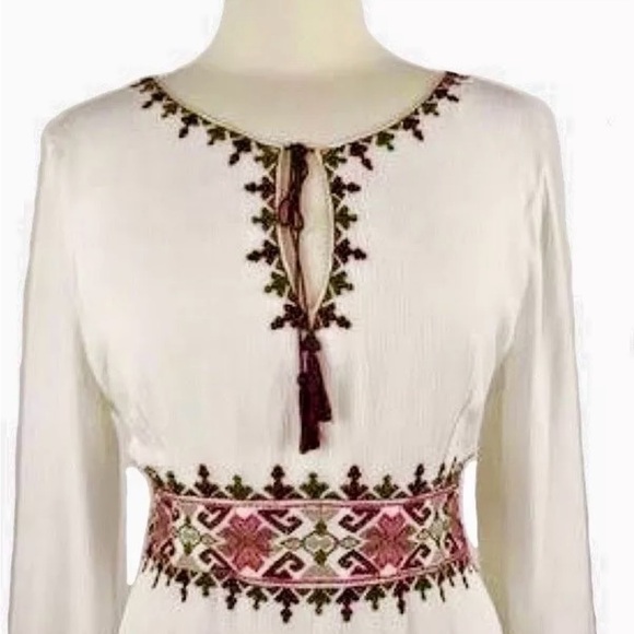 SANCTUARY Women's Azita Dress 12 Boho Embroidered Bell Sleeves White Peasant - Picture 6 of 10
